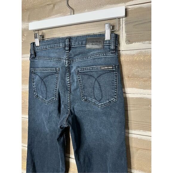 Calvin Klein CK Women's Super-High Rise Flare Slit Hem Blue Jeans Size 24 - Picture 8 of 9